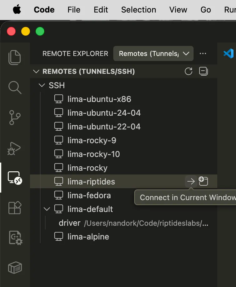Connecting to Lima VM via VS Code Remote-SSH